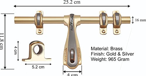 Image of Smart Shophar Aldrop Iceco Brass - Room Door Fittings - Gold Silver - Home Security - Office Gate - 10 Inches - Pack of 1 - Main Door - Tower Bolt Alternative