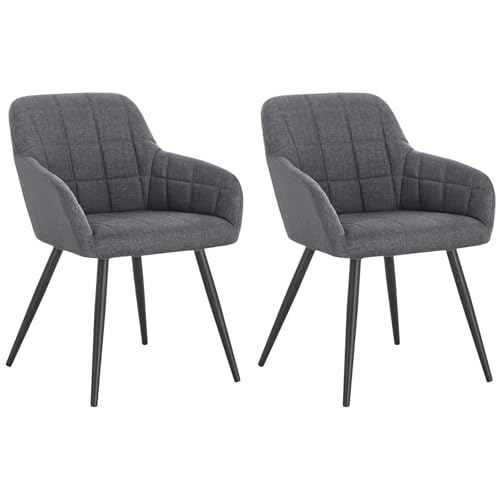 WOLTU 2 x Sillas de Comedor, Sillas Cocina Vintage con Reposabrazos, Tapizadas Lino, Estructura de Metal, Gris Oscuro, BH107dgr-2