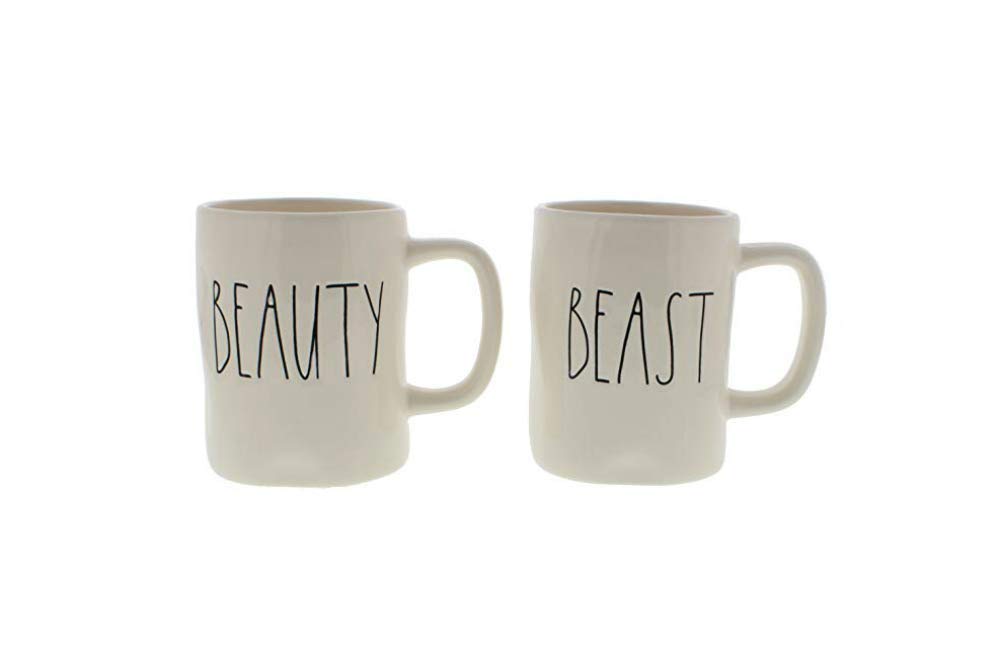Rae Dunn by Magenta BEAUTY and BEAST in large letters 2 mug set in Box Coffee Tea