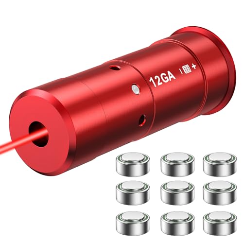EZshoot 12 Gauge Laser Bore Sight 12GA Red Laser Bore Sights with 9 Batteries