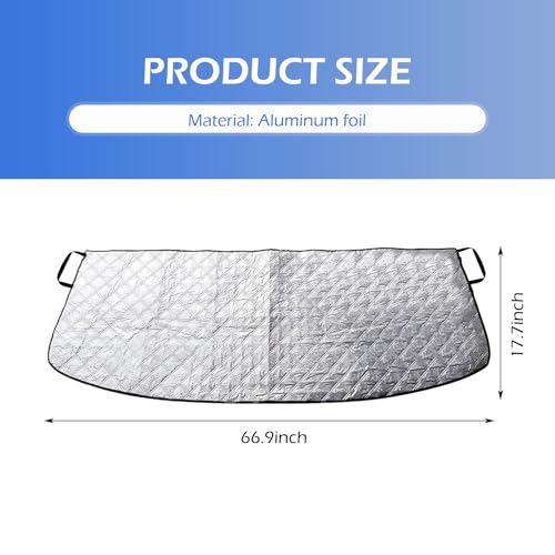 Image of Car Front Windshield Rain Gutter Protector, 66.9″ x 17.7″ Portable Rain Gutter Drop Leaf Mat Sun Shield, Mirror Strap Adsorption Mounting Accessory for Most Cars Trucks SUVs (Silver)