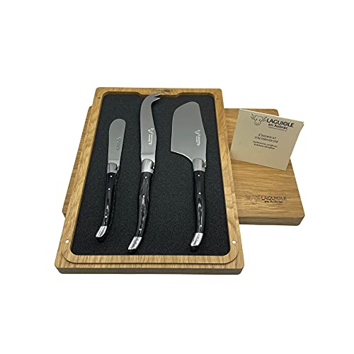Laguiole en Aubrac Luxury Fully Forged 3-Piece Cheese Knife Set With Buffalo Horn Handles