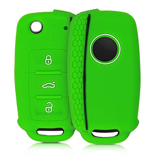 kwmobile Funda de Silicona Compatible con VW Skoda Seat Llave de Coche de 3 Botones - Carcasa Suave de Silicona - Case Mando de Auto Verde/Negro