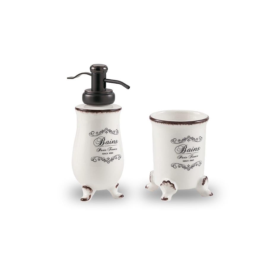 Kiamami Valentina - Set Accesorios Lavabo Shabby en cerámica Blanca Decorada | Amelia