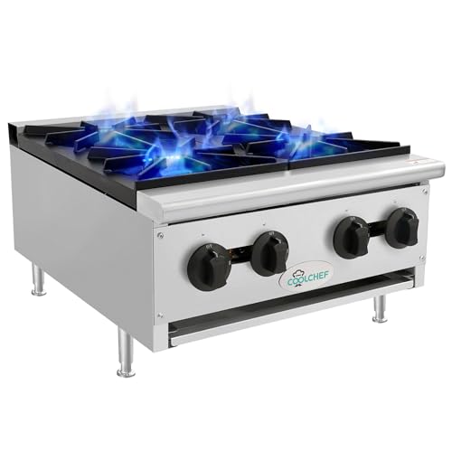 Image of 24-Inch 4-Burner 100000 Total BTU Hot Plate, Commercial Gas Stove - Dual Fuel Propane & Natural Gas - Heavy Duty Stainless Steel Range