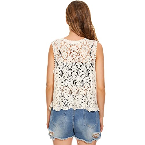 Womens Floral Crochet Lace Trim Sleeveless Open Front Vest Cardigan4