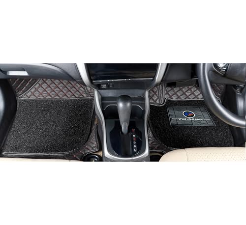 Image of Autofurnish Luxury 7D Car Mat Full Set for Mahindra XUV700 (6 Seater) 2024 || Luxury Leather Dual-Stitch Full Set 7D Car Floor Mat || 100% Waterproof || Color : Black Red