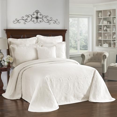 King Charles Modern Farmhouse Floral Matelasse Decorative Pillowcase, 100% Cotton Breathable Bedding, Standard Sham (20" x 26"), Ivory