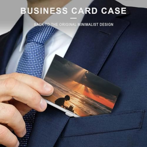 Business Card Holder Metal Slim Business Card Case Sea Sunset Professional Cards Organizer Pocket Name Cards Case Credit Holder Wallet for Men Women Buckle Style Shut3