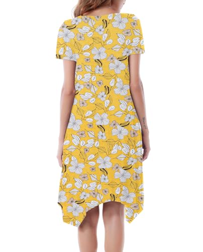 Image of Women Casual Loose Soft Crewneck Short Sleeve Pockets Swing T-Shirt Dress