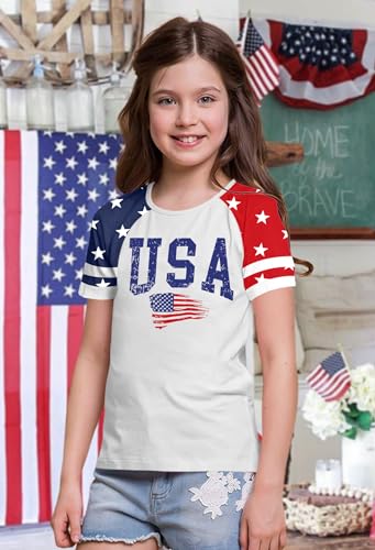Image of Ithalt Boys Girls USA Shirts Kids 4th of July Shirts American Flag Tshirt Patriotic Top Independence Day Outfit 5-13y