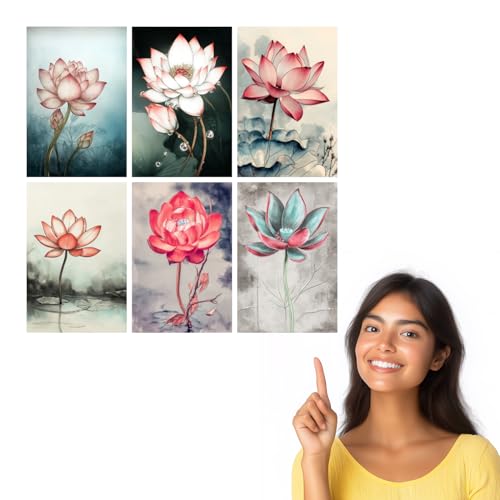 Image of SiddArtify Lotus Flower Wall Art Poster Print Set - Botanical Floral Decor for Living Room Bedroom Office - 8x12 Sticker Pack of 6