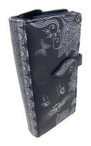 Shag Wear Shadow Cat Large Wallet for Women and Teen Girls Vegan Faux Leather Black 7