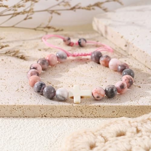 Image of enasal Easter Basket Stuffers for Teens Girls, Nature Stone Easter Gifts Cross Bracelet, Christian Gifts Inspirational Jewelry