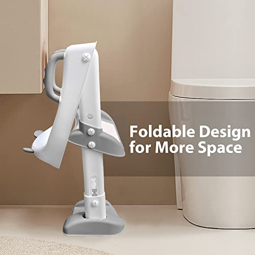 Potty Training Seat With Step Stool Ladder For Kids, Anti-Slip And Detachable Soft Pad, Toddler Toilet Training Seat With Height Adjustable Wide Steps And Safety Handles - Gray #TOP5