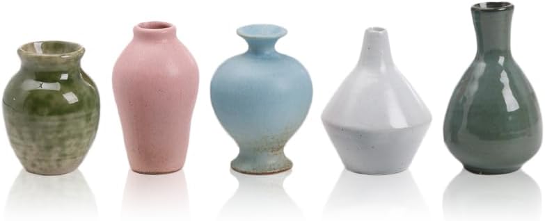 Set of 5 Ceramic Bud Vase - Home Decor Dried Flower Arrangement Small Vase, Gradient Glaze Design, Home, Living Room, Dining Table, Farmhouse, Office Decor, Bedroom, Dining Table, Kitchen Shelf - Image 3