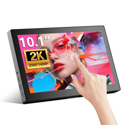 Image of 10.1 inch 2K Touchscreen Monitor, 2560x1600 USB-C HDMI Portable Touch Display | Small Monitor, Built-in Speakers, Adjustable Kickstand, VESA Mountable, 16:10 QHD IPS, for Laptops /PC /Phone /PS4 /Xbox