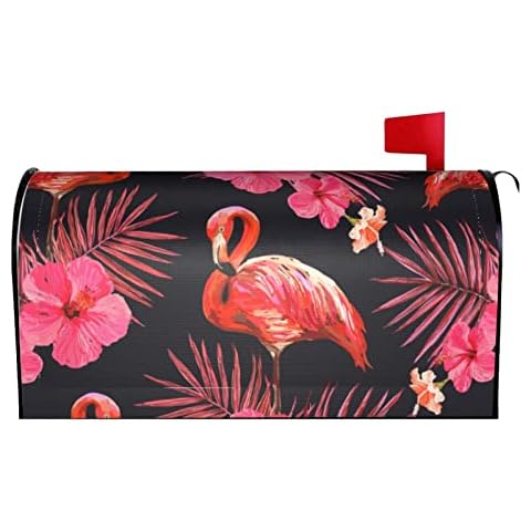 Duduho Flamingo with Tropical Palm Leaves and Hibiscus Flower Mailbox Cover Magnetic Mailbox Wraps Post Box Cover Décor 21x18 in Cover