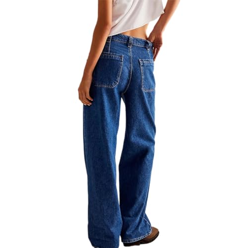 Women's 90s Vintage Low Rise Wide Leg Jeans Baggy Y2k Trendy Straight Boyfriend Denim Pants3