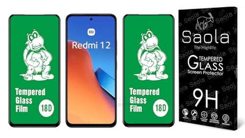 Image of Saola 18D Tempered Glass With Inbuilt AirBag Borders For Xiaomi Redmi 12 (Pack Of 2) with Free Installation Kit. Full screen Coverage - 6.79 inch