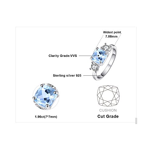 JewelryPalace Cushion Cut 2.6ct Genuine Blue Topaz 3 stones Rings for Her, 14K White Yellow Rose Gold Plated 925 Sterling Silver Promise Ring for Women, Natural Gemstone Jewelry Sets Rings2