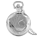  JTWMY Classy 3D Poker Flush Poker Cards Patrón Collar Reloj Colgante Reloj de Cadena Reloj de Bolsillo de Cuarzo-Plata