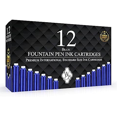 Wordsworth & Black 12 Pack Fountain Pen Ink Refills - Set of 12 Blue Ink Cartridges - International Standard Size - Length APPR 1.5" - Base Diameter APPR 0.24" - Disposable and Generic Cover