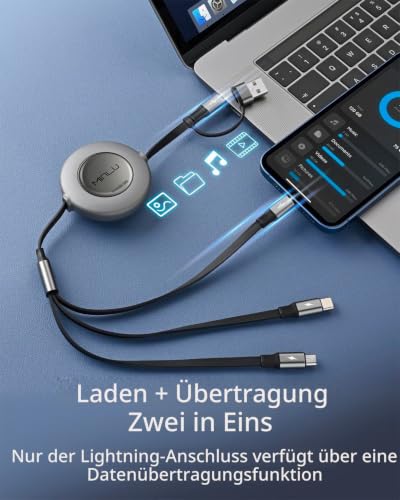 Minlu Multi USB Kabel, 3 in 2 Einziehbares Ladekabel mit Datenübertragung – Ansicht 3