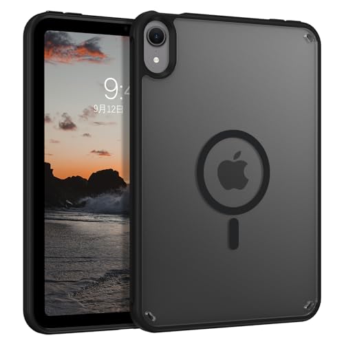 VENINGO iPad mini 7 ケース (A17 Pro 2024 第7世代) iPad mini6 ケース (2021 第6世代) 耐衝撃 半透明 黄変防止 指紋防止 MagSafe対応 マグネット搭載 薄型 マット仕上げ 一体感 着脱簡単 ソフトフレーム PC ハードカバー ブラック