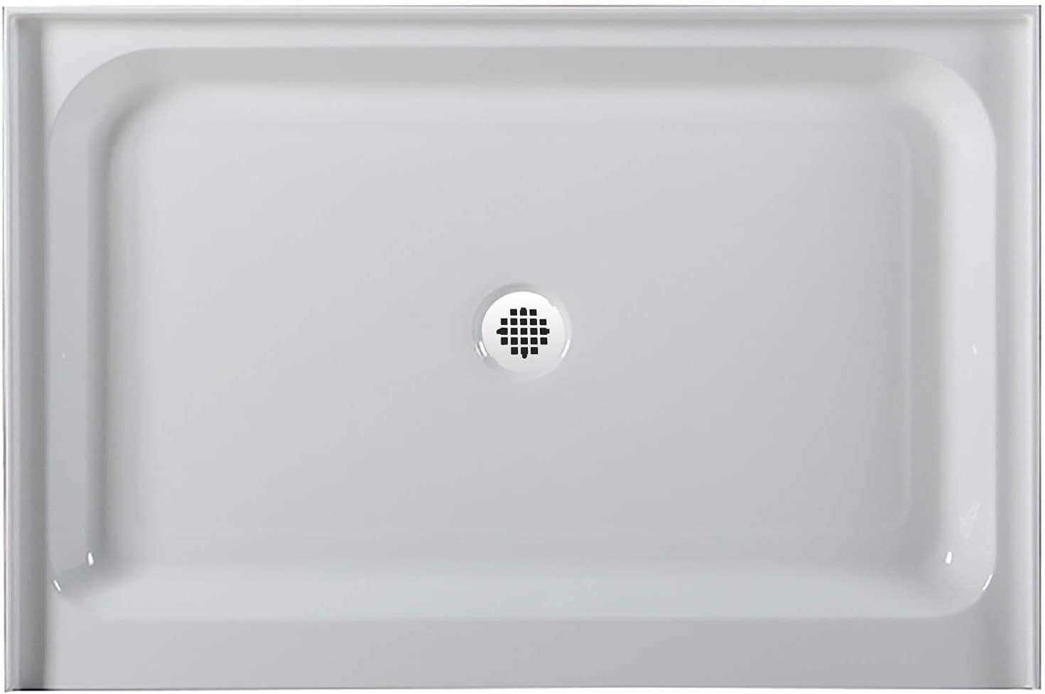 Westbrass SP4836WB-50 48" x 36" 3-Wall Shower Pan with Solid Brass Center Drain and 4-1/4" Cross Grid Brass Drain Cover, Powder Coat White