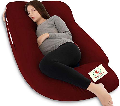 Mom's Moon Premium Multipurpose Microfiber Soild Pregnancy Pillow with 100% Cotton Cover and Zippered Cover Pack of 1 Maroon