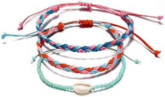 Summer Wave Strand Bracelet Girls Bohemian Bracelet Adjustable Handmade Waterproof Wax Coated Braided Rope Set