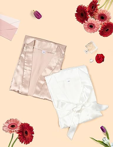 Image of EPLAZA 7Pcs Bride Bridesmaid Robe Set women satin robe Wedding Bridal Party | Soft Satin Silk, Short Sleeve, Lightweight breathable, Fits 100-150lbs, Gifts for wedding day bachelor party
