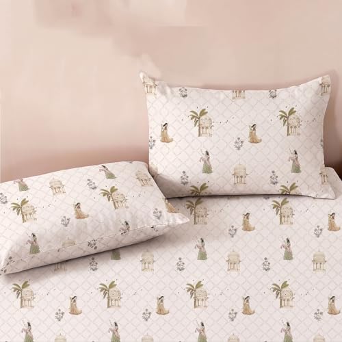 Image of Ishro Home Premium Bedsheet for Double Bed with 2 Pillow Covers - Cloud Cotton Bedsheet, Soft, Silky Smooth & Wrinkle Resistant, Luxury Printed Design (Flat Double Bed Size, Jaipur Court)