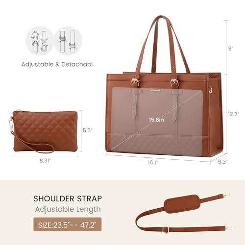 Image of LOVEVOOK Laptop Bag for Women,15.6 inch Laptop Tote Bag Waterproof PU Leather Computer Bag Work Bags for Business Office, Large Capacity Laptop Purse Professional Work Tote Black