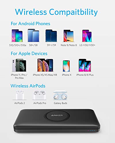Anker Wireless Portable Charger, PowerCore 10,000mAh Power Bank with USB-C (Input Only), External Battery Pack Compatible with iPhone 11, Samsung, iPad 2020 Pro, AirPods, and More. Anker Wireless Portable Charger, PowerCore 10,000mAh Power Bank with USB-C (Input Only), External Battery Pack Compatible with iPhone 11, Samsung, iPad 2020 Pro, AirPods, and More.
