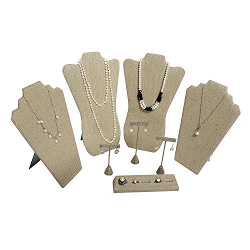 Ikee Design Linen Jewelry Necklace Display Bust for Necklaces, Earrings and Rings