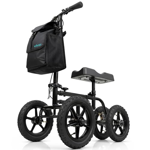 Vive Mobility Knee Scooter for Broken Foot & Injuries - 4 Wheel Steerable Walker for Leg, Foot, Ankle Injury - Kneeling Aid Quad Rolling Medical Cart for Adults, Elderly (Black)