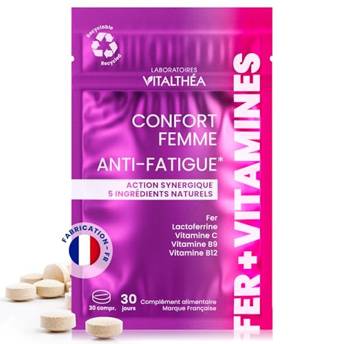 FER PREMIUM I Complément Alimentaire ANTI-FATIGUE I Bisglycinate 3x plus assimilable I Vitamines Minéraux : Fer, Vitamines C 80 MG + B12 B9 100% AR +...