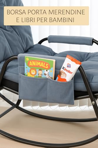 Schaukelstuhl Schaukelstuhl für Kinder 3 Jahre + mit Armlehnen und Seitentasche, Stahlgestell, Fußstütze verstellbar in 5 Höhen, Tragkraft 250 kg, Wohnzimmer, Schlafzimmer, Blau