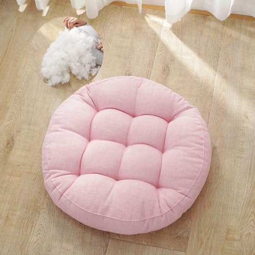Surwin Coussin de Sol Coussin Chaise, Coussin Rond Coussins de Jardin Coussin Sol Tatami pour Yoga Méditation Tea Party Balcon Salon Enfant Adultes (47cm,Rose)