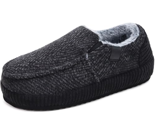 Image of ONCAI Mens Clog Slippers with Arch Support Stripe Faux Fur Cotton-Blend High-Density Memory Foam Warm House Slippers Slip-on Indoor Outdoor Rubber Sole Size 7-16