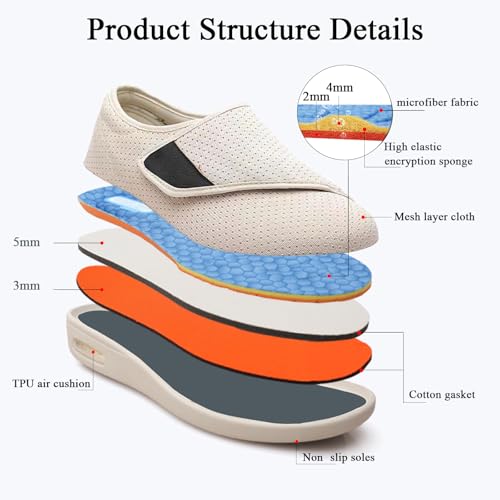 Diabetic Shoes for Men Extra Wide Width Elderly, Lightweight Non Slip Air Cushion Bottom Slipper Fattening and Widening for Swollen Feet Outdoor Walking Shoes2