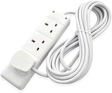 3-Way Extension Lead - Three Gang Multi Plug Socket - Black/White Power Cable 1m Black