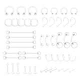 LOCCY Kit de piercings transparentes, 14G, 16G, 18G y 20G, de plástico acrílico, para nariz, ombligo, labio, labio, ceja, pezón, lengua, retenedores, joyería Unisex (Transparente-48 piezas 2)