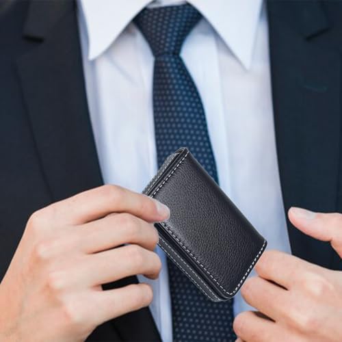 COYUN Visitenkartenetui Flip-Stil Business-Kartenhalter PU-Leder Hochwertiger Namenskartenhalter mit Magnetverschluss Kreditkartenetui Brieftasche für Damen und Herren (Schwarz)
