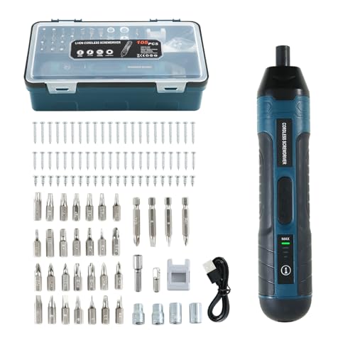 Destornillador eléctrico inalámbrico 105 en 1, mini destornillador eléctrico recargable de 3.6 V con par de 4 engranajes y luz LED, par máximo de 5 N.m, ideal para uso diario e industrial ligero