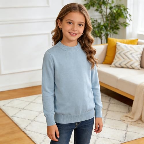 Image of CUNYI Boys Girls Crewneck Sweater Long Sleeve School Uniform Pullover Thermal Wool Solid Knit Top