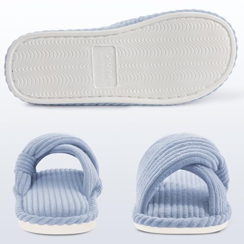 Image of Evshine Summer House Slippers for Women Corduroy Cross Bow Indoor Slippers Open Toe Slip On Bedroom Shoes with Memory Foam