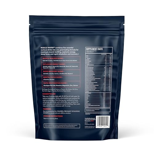 Image of MUSCLE WATER Pre Workout Powder | Muscle + Pump + Energy | 20+ Supplements, 0 Tubs | 5g Creatine + 300mg Caffeine | Sugar-Free | Fruit Punch | 30 Servings